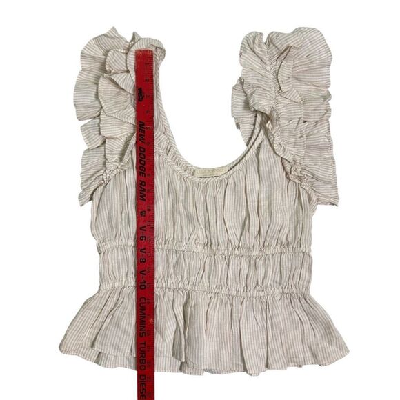 Ulla Johnson Paloma Ruffle Top in Sand Stripe Linen Women’s Size 6 - Picture 8 of 8